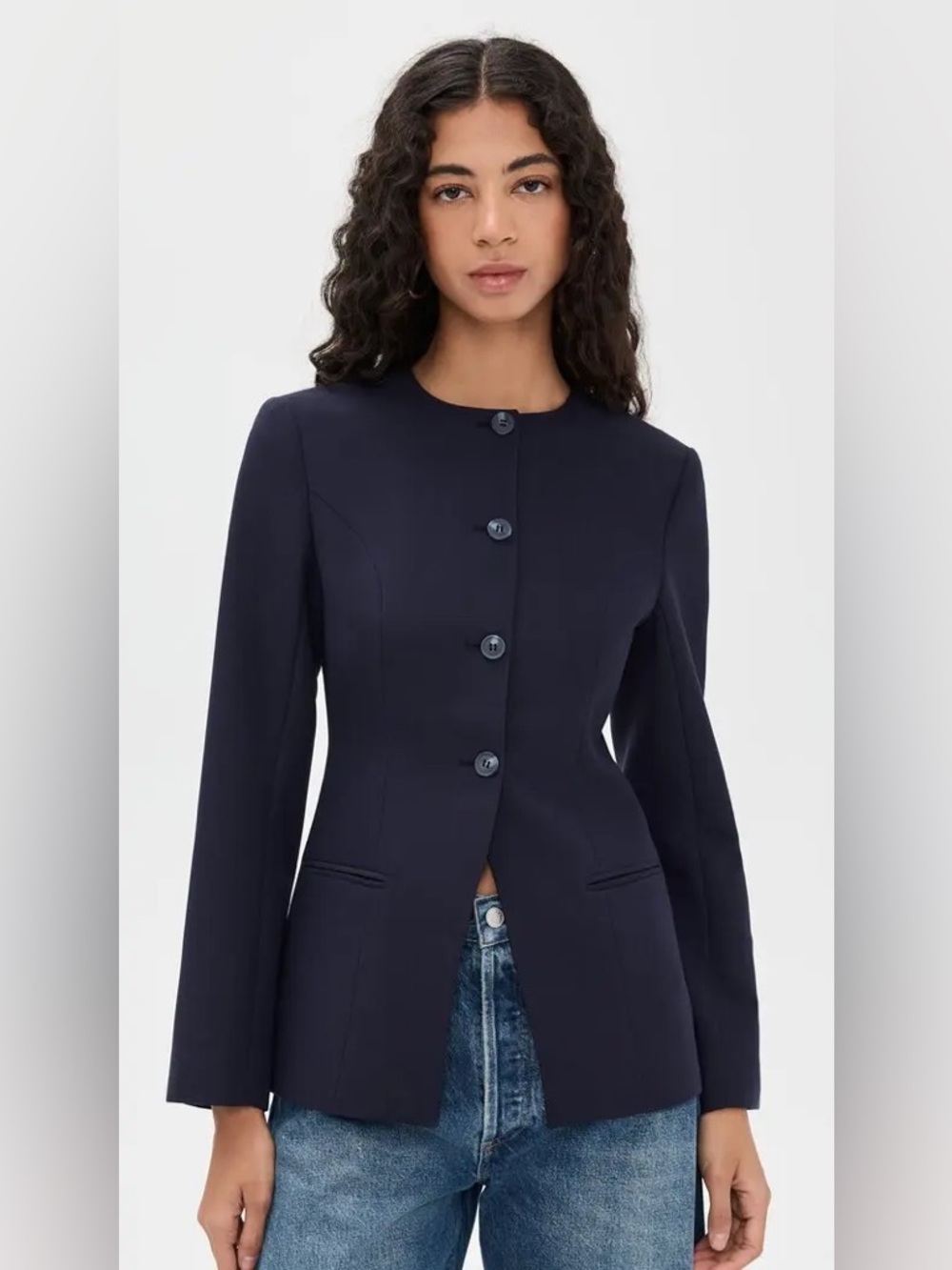 Aligne Daphne Waisted Blazer in Navy – US 4